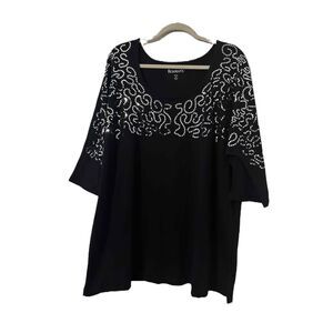 NWT Roamans Top Women Size 1X 22 24 Black Tunic Sequin Detail 3 4 Sleeves Casual